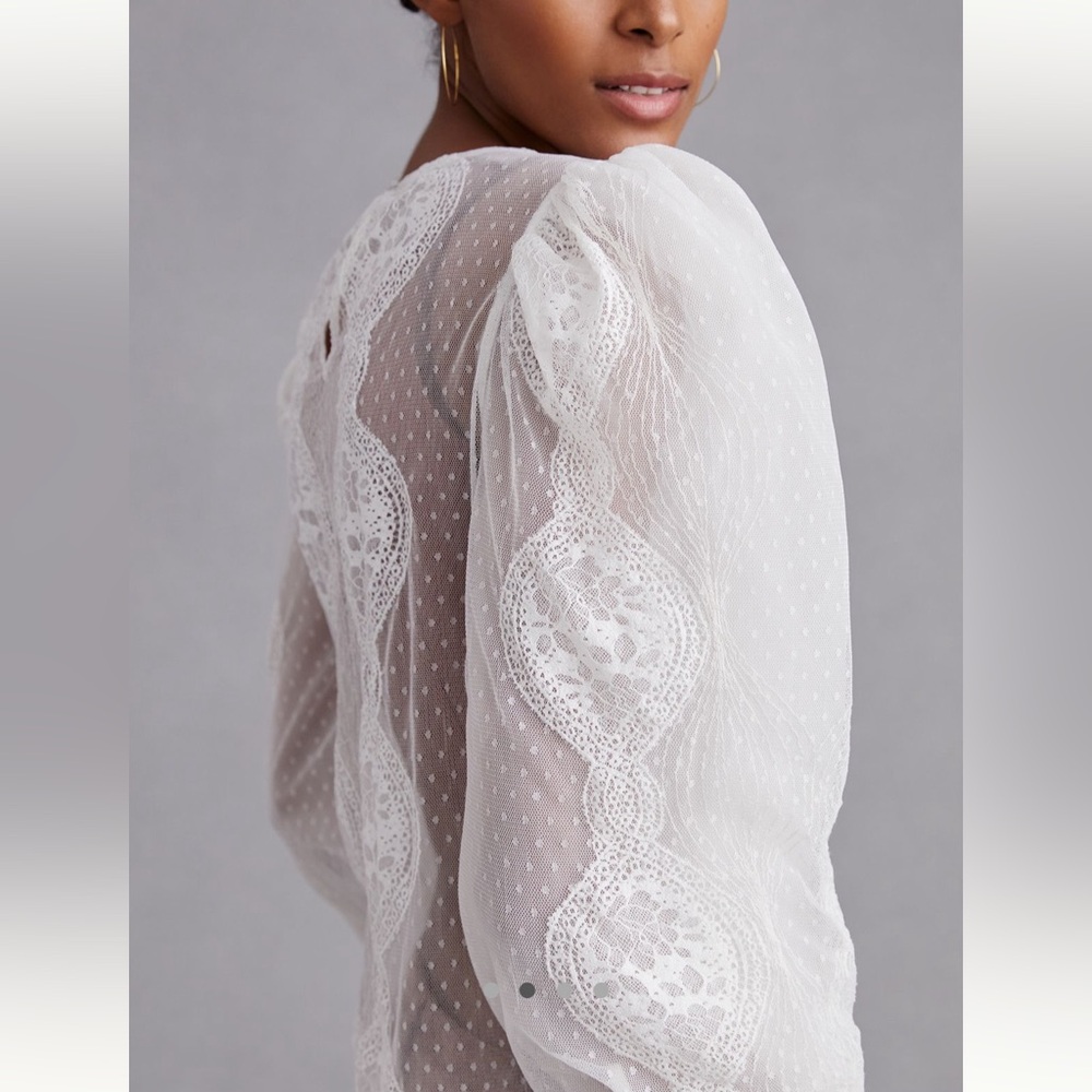 Anthro forever that girl sheer white blouse with embroidery - Picture 4 of 5